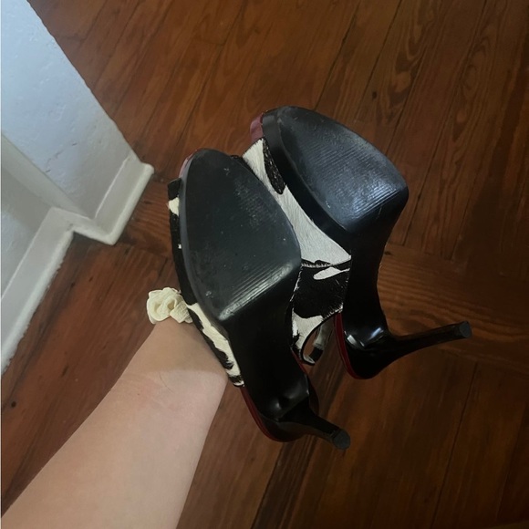 Guess sling back heels stiletto cow print pony hair peep toe - Picture 8 of 9